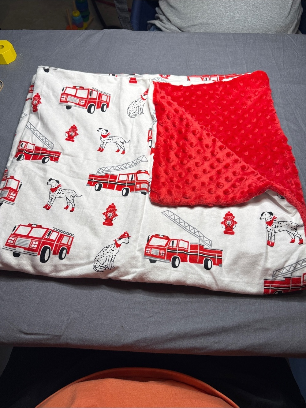 Handmade Red and White Firetruck & Dalmatian Plush Baby Blanket
